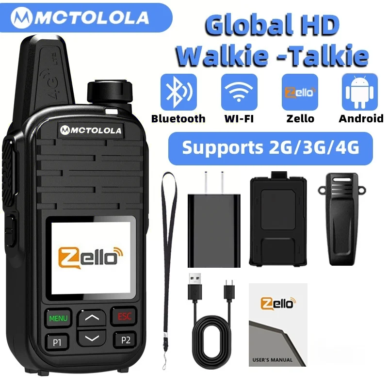 MOTOLOLA 2G 3G 4G Zello POC Remote Handheld Radio Android Bluetooth WiFi Global Coverage 5000km Outdoor Camping Communication