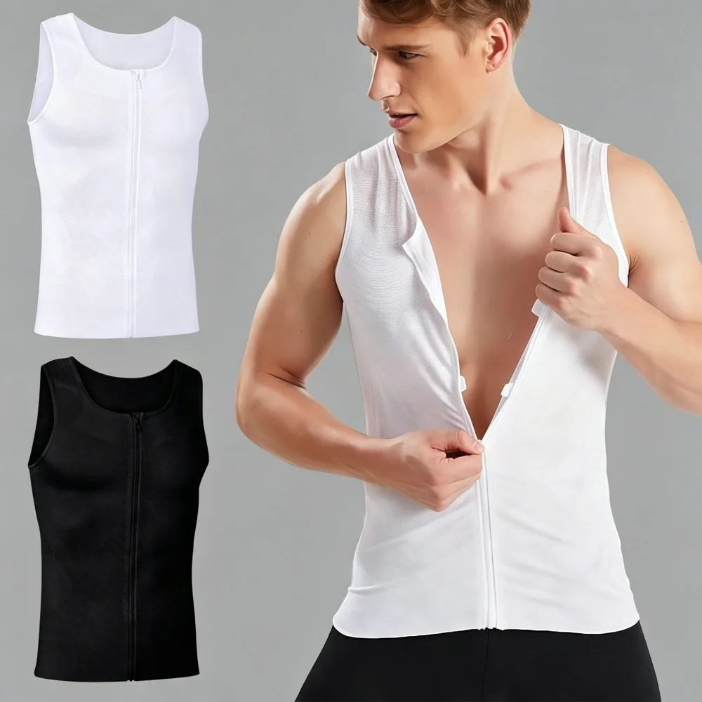 

Mens Shapewear Compression Tank Top, Zipper Mesh Slimming Undershirt, Tummy Control Body Shaper Vest for Daily Casual Workout