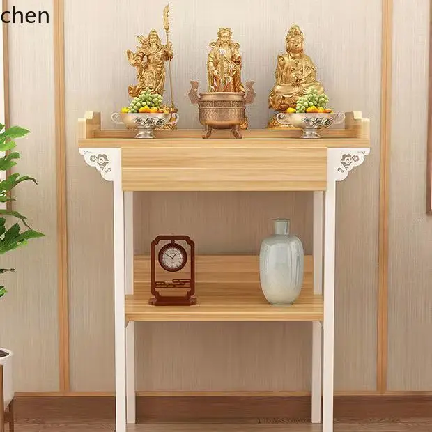 

QZT Household Offering Table Buddha Altar Buddha Niche Solid Wood Standing Cabinet Incense Offering Case Shelf
