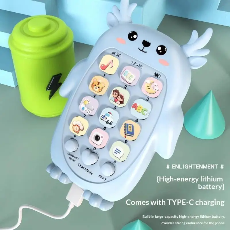 Cute Deer Shape Baby Chewable Phone Toy Multifunctional Music Sound Educational Toy for Toddler Boys Girls