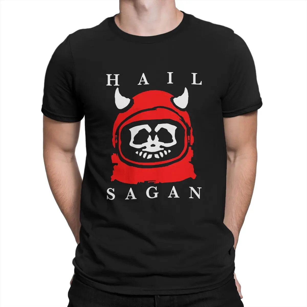 Novelty ‎Doors Will Open T-Shirt Men Round Collar 100% Cotton T Shirt HAIL SAGAN Short Sleeve Tees Graphic Printed Tops