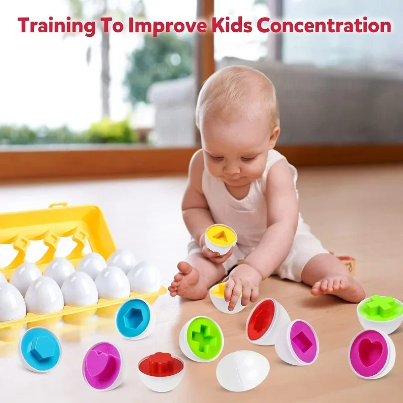 

6/12Pcs Baby Smart Eggs Montessori Educational Toys For Children Color Shape Matching Recognize Toddler Intelligent Learning