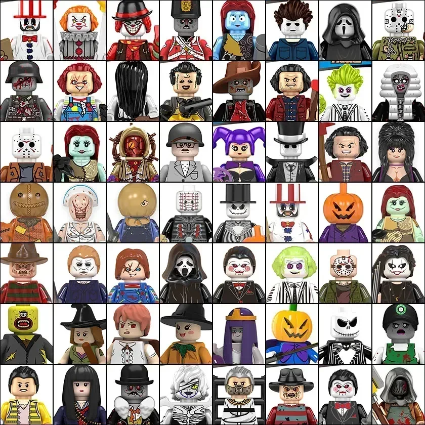 Serie de películas de terror para Halloween, bloques de construcción de calabaza, ladrillos brillantes y silenciosos, cabeza piramidal de Jack, figuras de acción, juguetes para niños