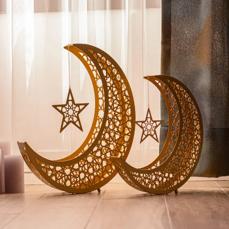 Set Metal Ramadan Home Decor Hollow Moon Star Eid al-Fitr Mubarak Tabletop Ornament