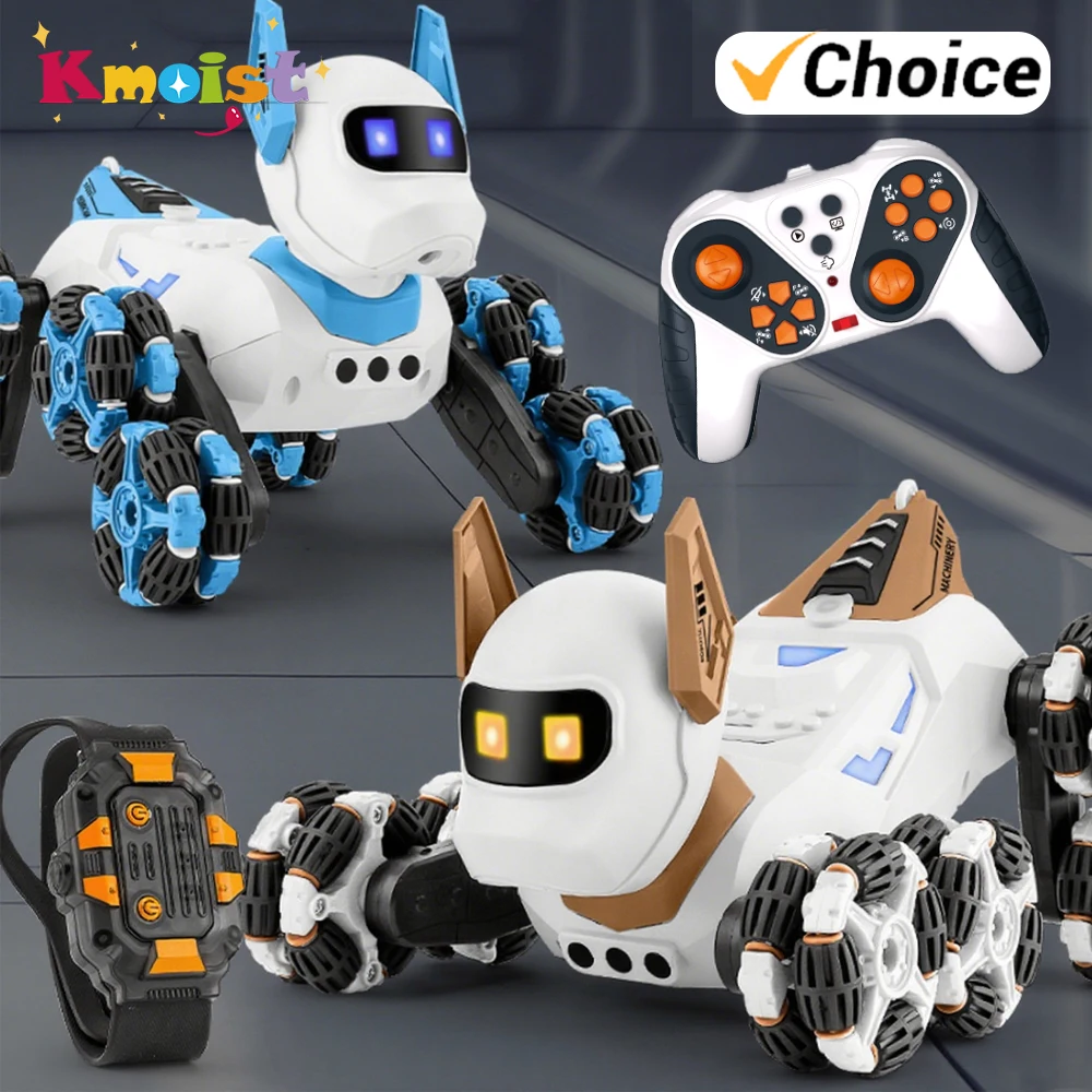 

2.4G Remote Control Robot Dog 8 Wheels with Lights Sound Spray Dual Control Children Multi-function Educational Rc Toys Gifts