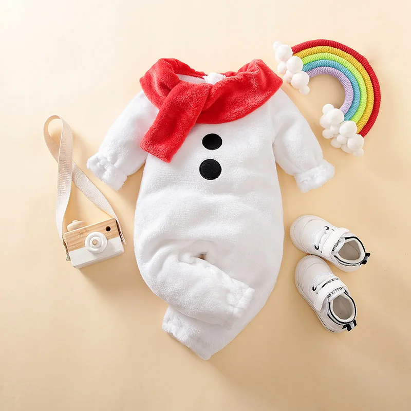 Christmas Newborn Clothes Cute Snowman Outfit Flannel Comfortable 0-18 Boys AndGirls Autumn And WinterLong Sleeved Baby Jumpsuit