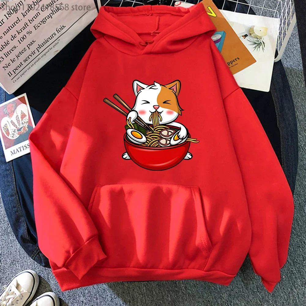 Cat Eating Spaghetti Hoodies for Women Aesthetic Hoodie MEN Fashion Sweatshirts Harajuku Clothes Four Seasons O-Neck Sudaderas