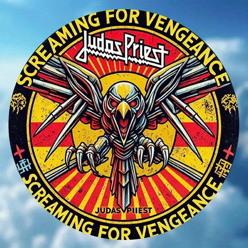 قطعة واحدة من ملصق معدني ثقيل - ديكور عصابة رأس النسر المستوحى من كاهن يهوذا القديم مع نص صراخ - فن جداري لفرقة الروك الرجعية لـ #2