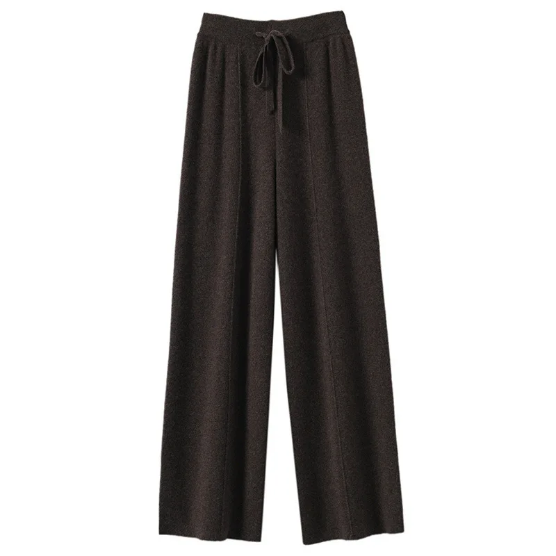 Autumn Winter Womens Knit High Warm Pants Waisted Wide Leg Straight Soft Waxy Trousers Women Temperament Casual Women's Clothing