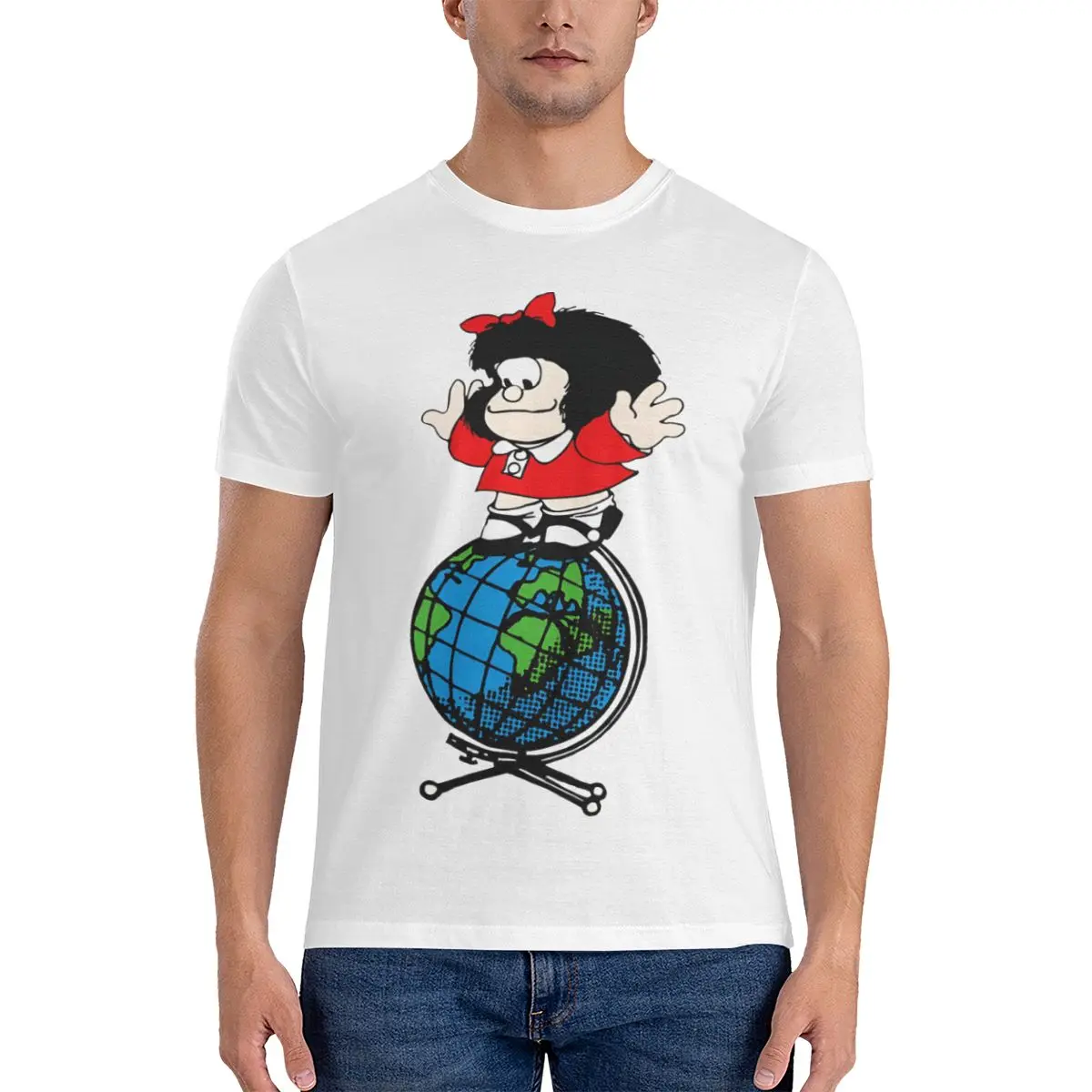 Above The World T-Shirts Men Mafalda Comic Novelty Cotton Tee Shirt Round Neck Short Sleeve T Shirt New Arrival Clothing