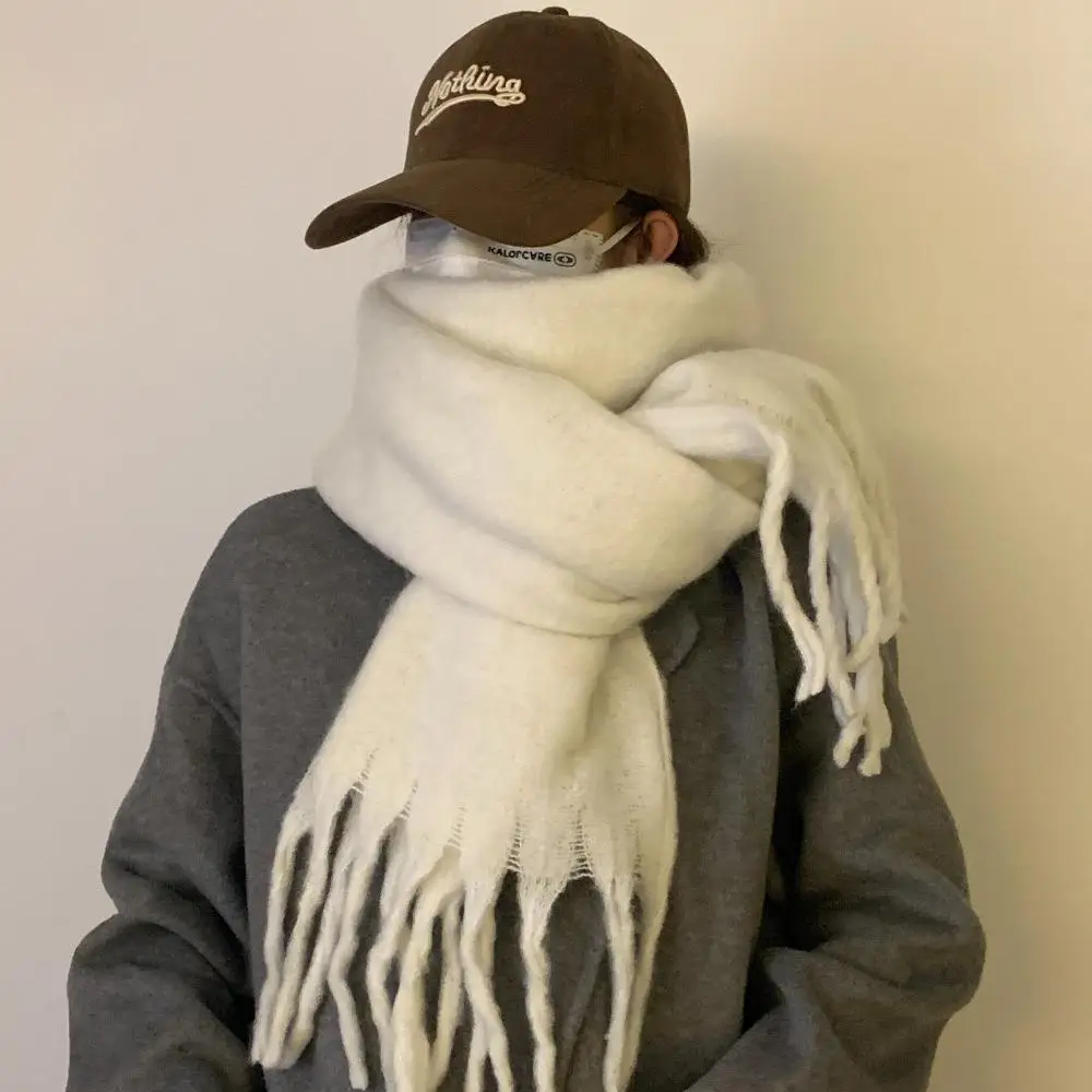 

Ladies Pure Color Cashmere Scarf Autumn Winter Thick Braid Student Shoulder Shawl Neck Warmer Yangjing Korean Style Spring Su...