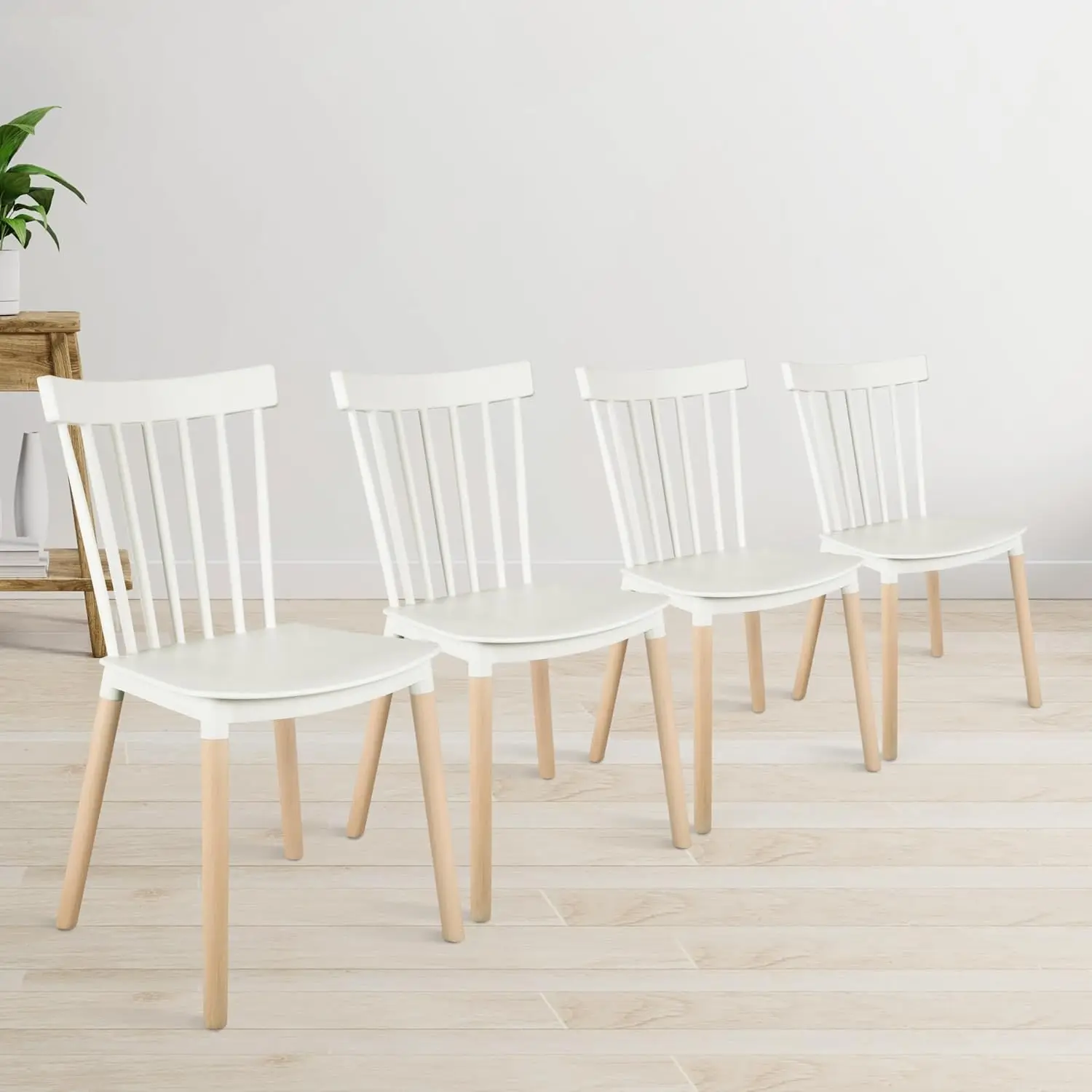 Armloze moderne plastic stoelen met houten poten voor woon-, slaapkamer-, keuken-, kamer-, restaurants, cafés, S