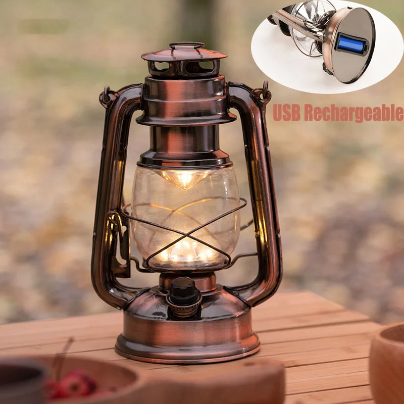 Camping Lantern Light Vintage 18650 Battery Rechargeable USB LED Outdoor Portable Lantern With Dimmer Tent Fishing Lamp Stand