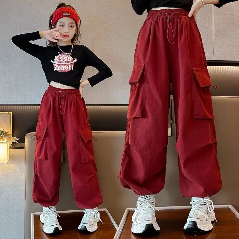 Teenage Boys Girls Cargo Pants Children's Trousers Wide-leg Casual Pants Fashionable Loose 5 8 10 12 14 Years Old