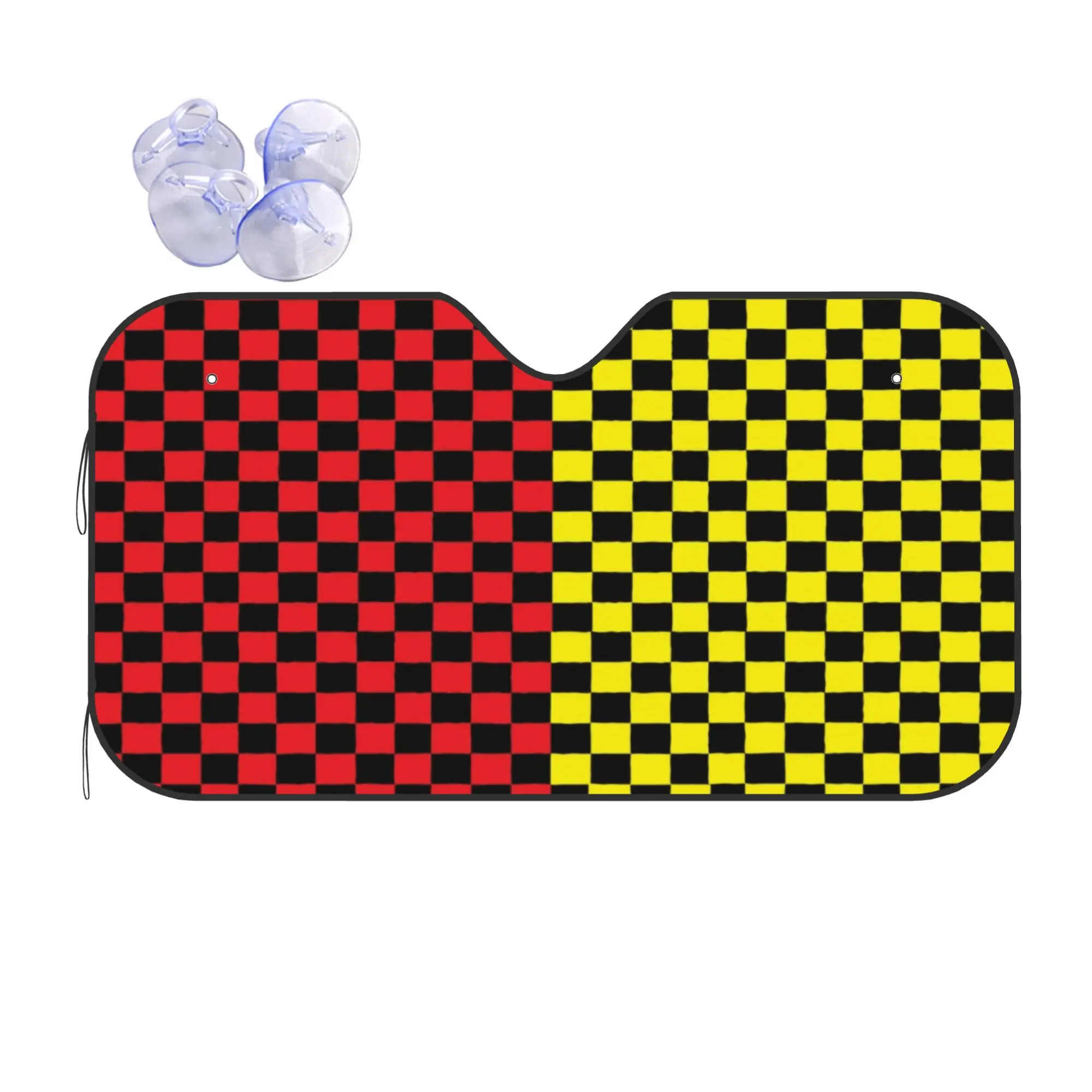 Windshield Sun Shade Car Checkerboard Red Yellow Black Checkered Solar Reflector Protector Visor Screen Cover Vehicle Windscreen