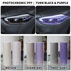 Película de luz inteligente que cambia de color UV púrpura negro TPU PPF película fotocromática para faros de coche