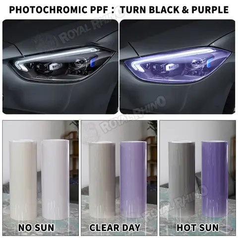 스마트 라이트 필름 UV 색상 변경 보라색 검정색 TPU PPF 광변색 자동차 헤드라이트 필름