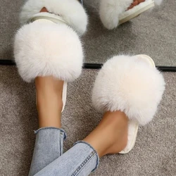 2023 New Woman Slippers Winter Simple Word Fur Flats Soft Home Women Slippers Faux Fur Warm Bedroom Leisure Female Shoes