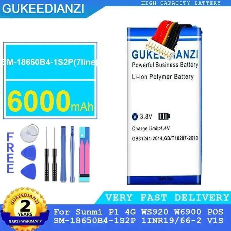 

Laptop Battery 6000Mah SM-18650B4-1S2P 7Line Safe For Sunmi P1 4G WS920 W6900 Pos 1INR19 66-2 V1S