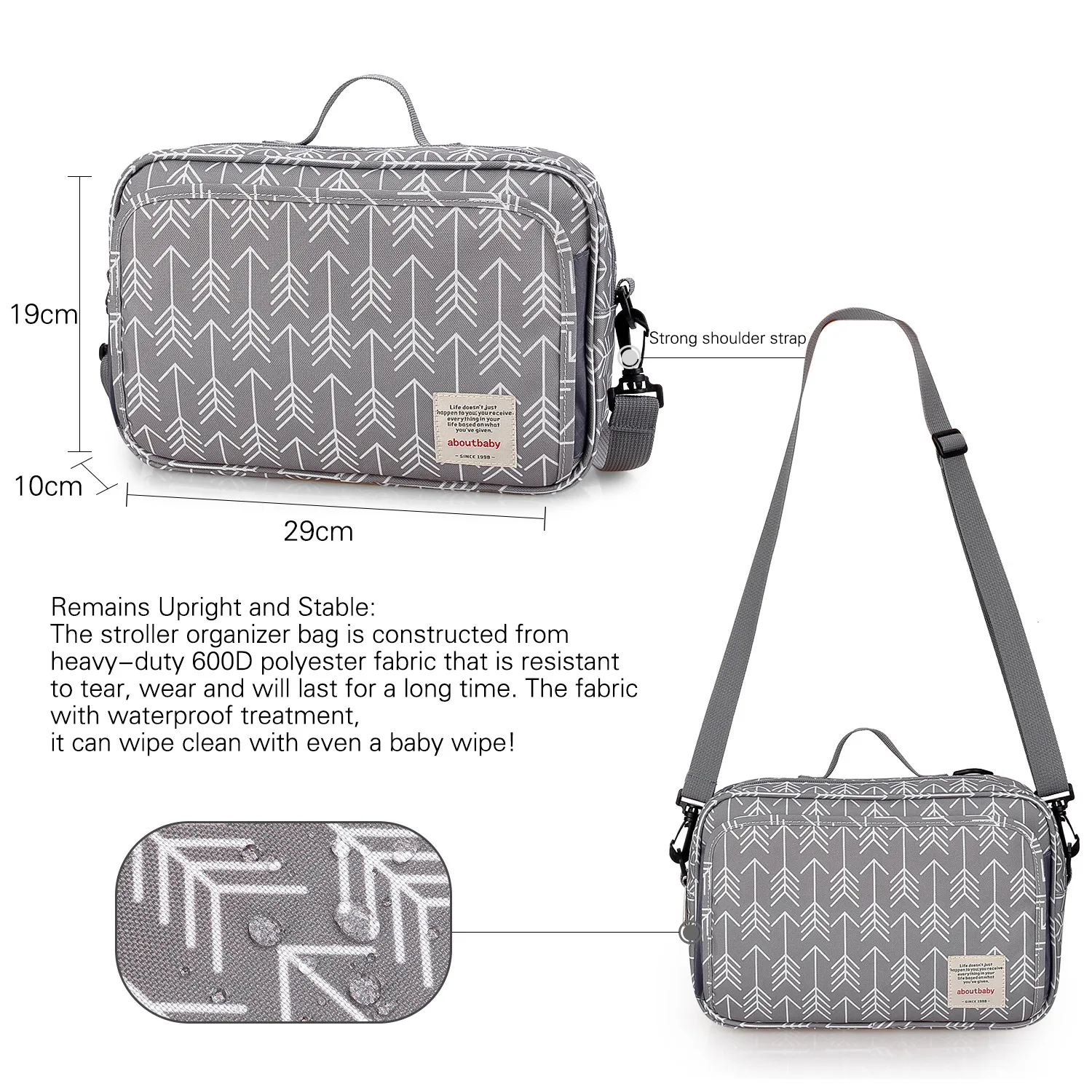 Wasserdichte Baby-Kinderwagentasche, tragbare Reisetasche für Mütter, multifunktionale Wickeltasche mit Flaschenfach, hängende Tasche, Organizer für Kinderwagen. – Detail 5