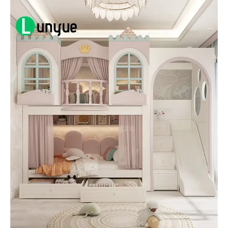 Custom Princess House Bunk Bed with Stairs Slides Creative Castle Style for Bedroom