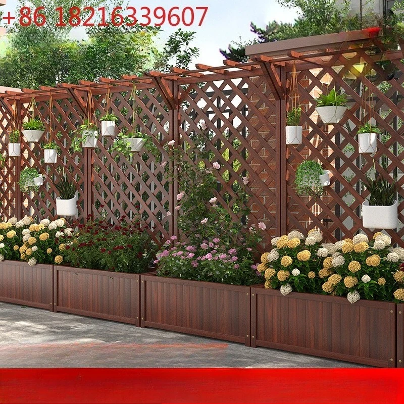 

Balcony flower stand anticorrosive wood fence outdoor outdoor fence courtyard partition flower box grid climbing vine