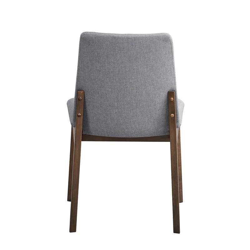 Walnut Finish Dining Chairs Set of 2, Gray Fabric Upholstered Seat and Back, Wooden Kitchen Casual Furniture view 5