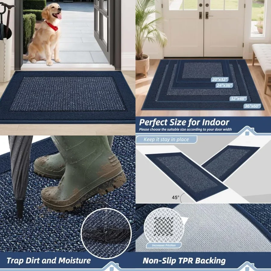 Indoor Door Mat, Dirt Trapper Door Mats Non-Slip Entryway Rugs Washable, Resist Dirt Absorbent Welcome Mat, Low Profile Floor M