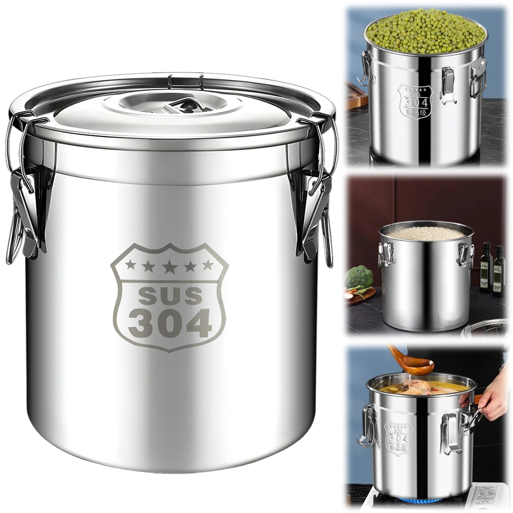 

6/12/21/33L 304 Stainless Steel Food Storage Container Kitchen Canister Food Oil Sugar Milk Storage Bucket for Household Kitchen