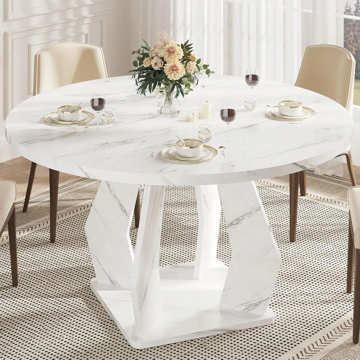 

Round Marble Dining Table Dinner Tables for Kitchen 4 6 47 Inch Modern Pedestal Dining Room Table for Kitchen Office Living