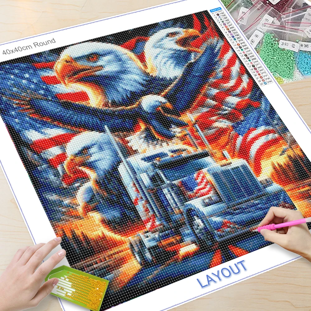 New Collection 2024 Diamond Embroidery Eagle and National Flag Scenery Mosaic Diamond Painting Scenery Art Kits Home Decor Gift