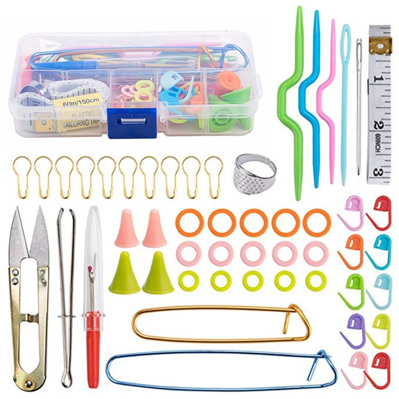 52PCS Crochet Hooks Household Knitted Accessories DIY Weaving Tools Set Scissors Color Mark Buckle Needle Cap Curved Needle TMZ