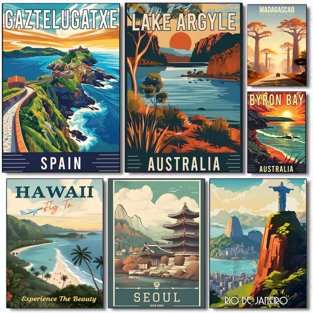 

Hawaii Vintage Landscape Painting Calligraphy Premium Waterproof Canvas Poster Wall Art for Living Room Bedroom Home Decor