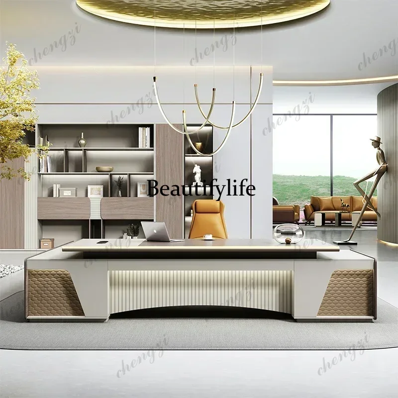 0776 Dresser Luxury Simple Modern Light President Boss Table Office Desk Computer Desk Tables Room Desks Gaming Table Filing Cab