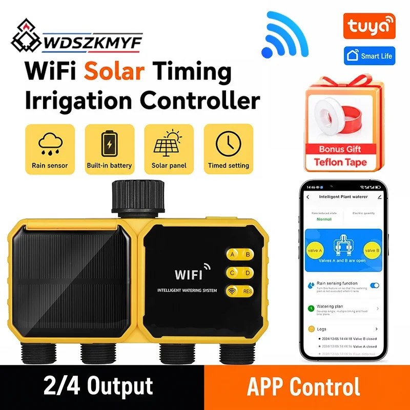 2/4 Zones Solar WiFi Smart Water Timer APP Remote Control Programmable Garden Irrigation Controller Rain Delay Outdoor Watering