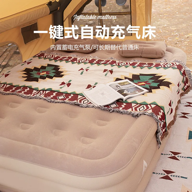 Velvet Automatic Inflatable Cushion Stabbing Bed, Outdoor Camping, Double Camping Ground