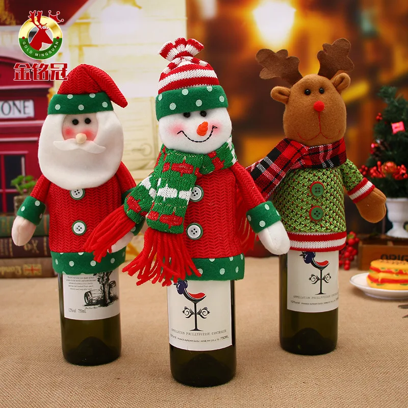 2024 decoraciones navideñas de dibujos animados de punto muñeca de cabeza grande cubierta de botella de vino Santa Claus cubierta de champán Кры Бутылки Виieh