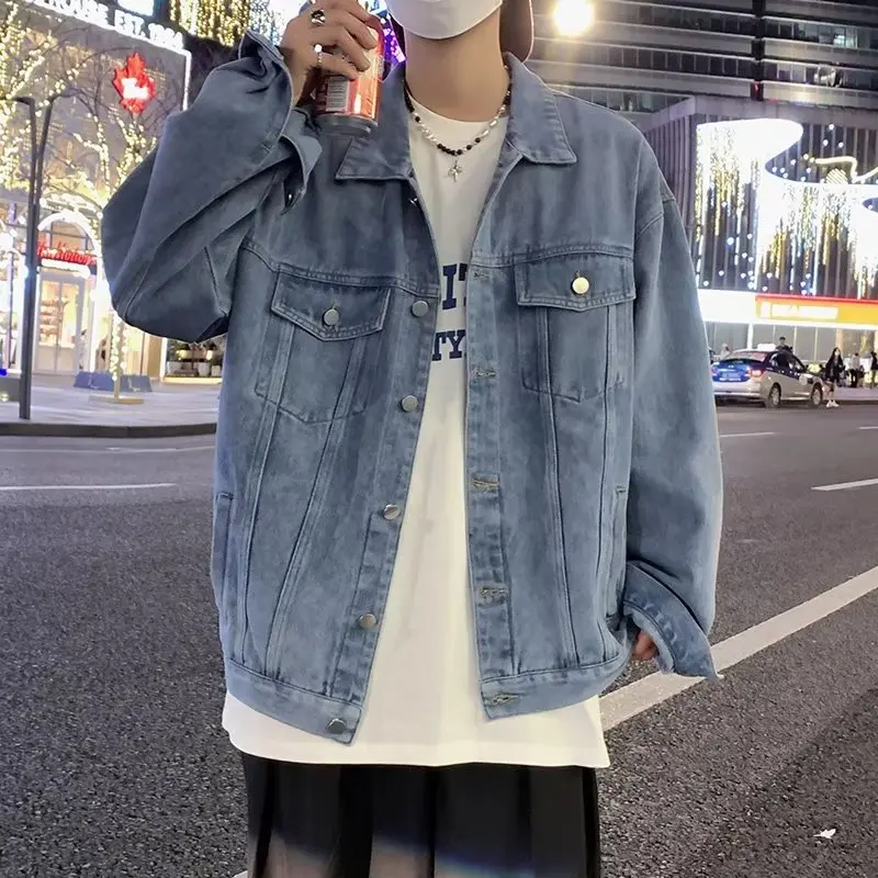 

Japanese Retro High Street Denim Jacket for Men Spring Autumn Fashion Men's Loose Casual Long Sleeved Jacket Coat Y2k Streetwear