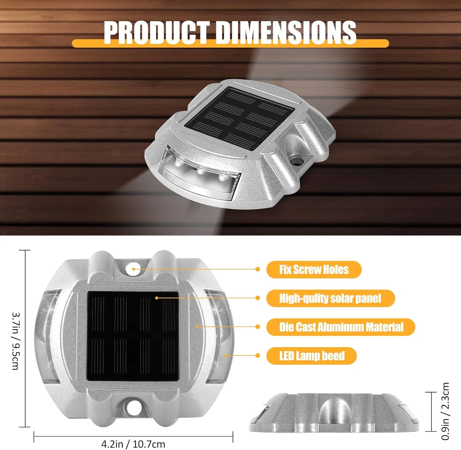 โคมไฟพลังงานแสงอาทิตย์อะลูมิเนียมหล่อขึ้นรูป กันน้ำ 6 LED ไร้สาย สำหรับภายนอกอาคาร ทางเดิน ถนน ไฟ LED สำหรับภายนอกอาคาร 2 ชิ้น แบบกระพริบ