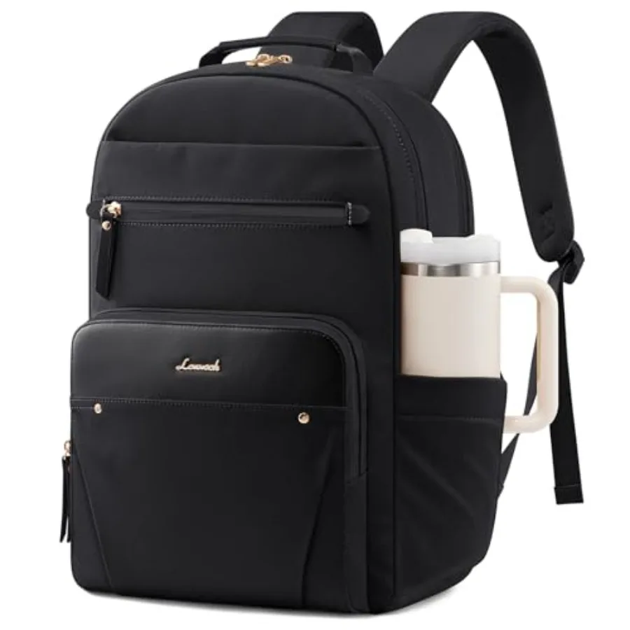 

Laptop Backpack for Women with Leather Trim and Tumbler Pockets,"Work Backpack Purse, Travel Personal Item Bag, Carry On Busess