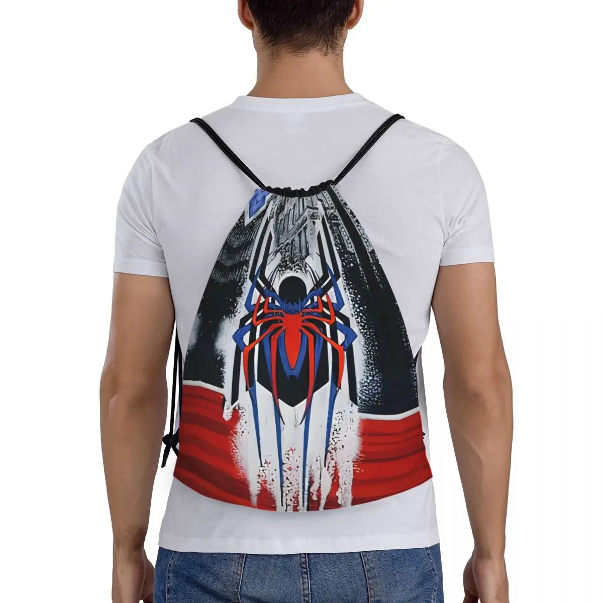 Custom Spider Man กระเป๋าสตางค์ผู้หญิงผู้ชายพับกีฬา Sackpack การ์ตูนการฝึกอบรมกระเป๋าเป้สะพายหลัง