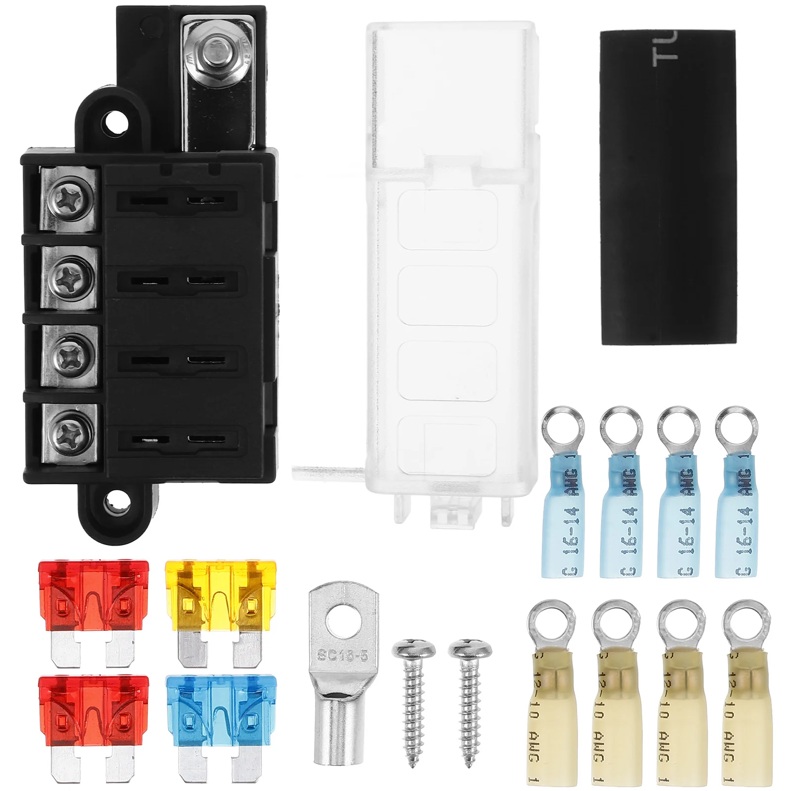 

Compact 4 Circuit Fuse Holder Waterproof Fuse Panel for Car Boat Marine 4 Outputs 1 Input Power Distribution with Removable