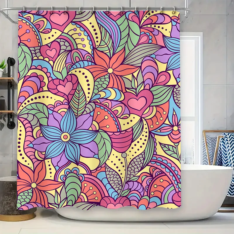 

Красочная занавеска для душа с мандалой, уникальный цветочный дизайн для декора ванной комнаты, полиэфирная ткань 72x84 дюйма (183 см x 213 см) с набором крючков