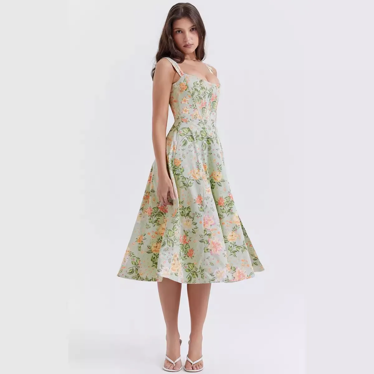 Robe Longue à Imprimé Floral pour Femme, Vêtement à la Mode Française, Camisole Sexy, Coupe Silm, Fourche, Dos aux, Chemise, CoAdvants, Y2k, Été