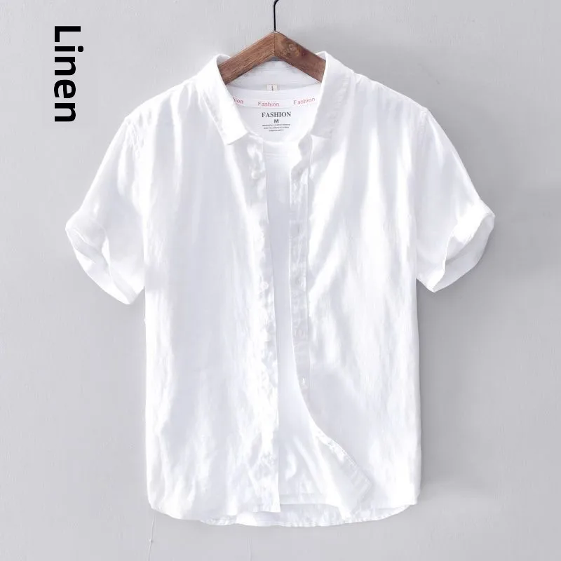 

Loose Fit Linen Cotton irt Men's ort Sve Thin Summer Pure White Busin Casual irt Outerwear for Daily Use