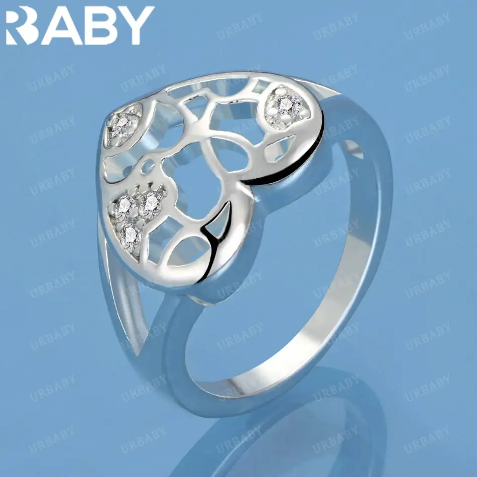

URBABY стерлингового серебра 925 пробы, размер 7-10, кольцо с полыми сердечками и цирконами для женщин, ювелирные изделия Grace, модные подарки на день рождения
