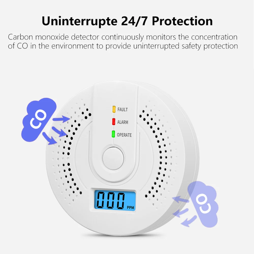 Digital Carbon Monoxide Detector with LED Indicator Battery Powered CO Gas Monitor Alarm Detector Portable CO Detector Home Use