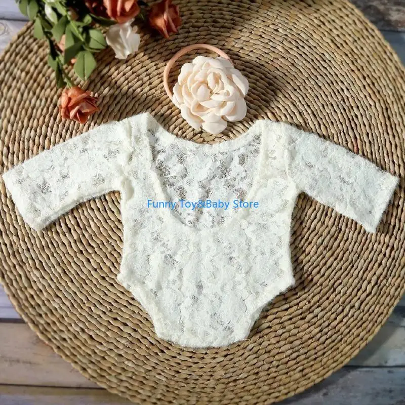 C90B 2pcs Bunga Bunga Renda Romper Set Bayi Fotografi Props Potret