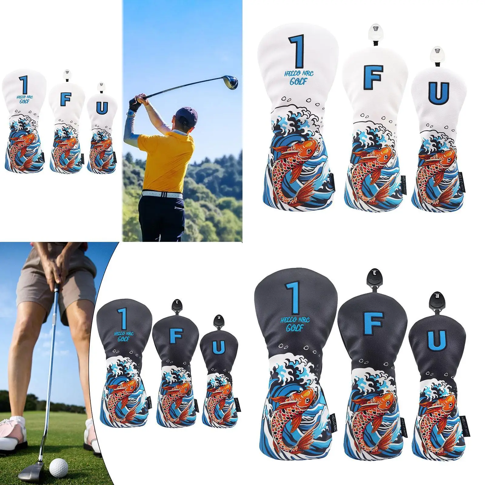 

3x Golf Club Head Covers Golf Head Covers， Driver Fairway Wood Hybrid Scratch Resistant Transportation Golf Wood Covers