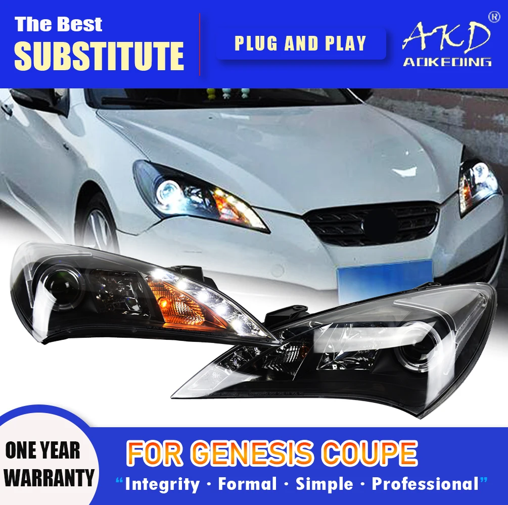 AKD Head Lamp for Genesis Coupe LED Headlight 2009-2012 Headlights Genesis Coupe DRL Turn Signal High Beam Angel Eye Projector